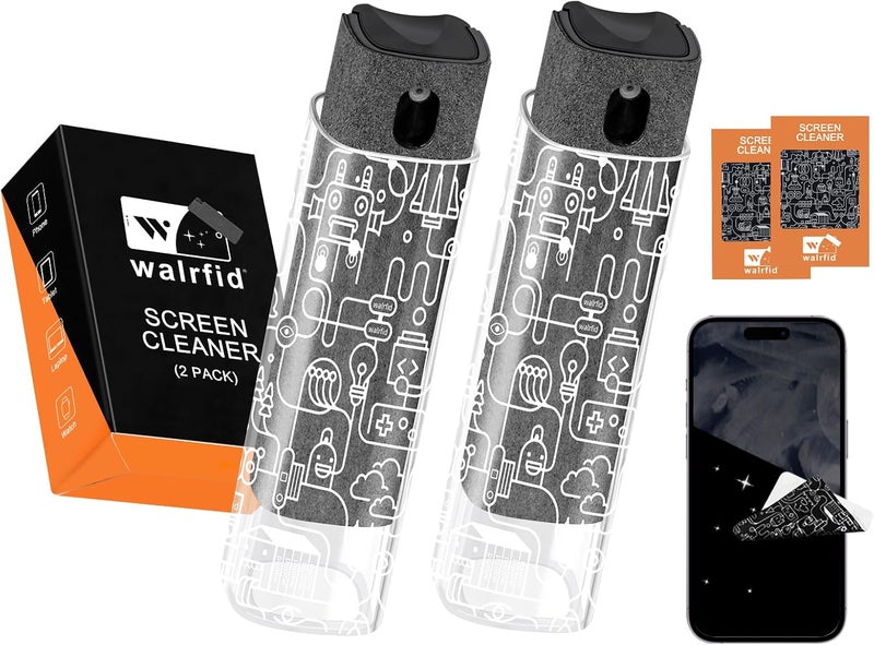 walrfid 2pcs Car Screen Cleaner, Computer Screen Cleaner Spray and Wipe, Laptop Cleaning Mist Kit for Electronic iPad, iPhone, Phone, MacBook, TV, Monitor, Tablet Display, with Graffiti Case, Grey - Image 1
